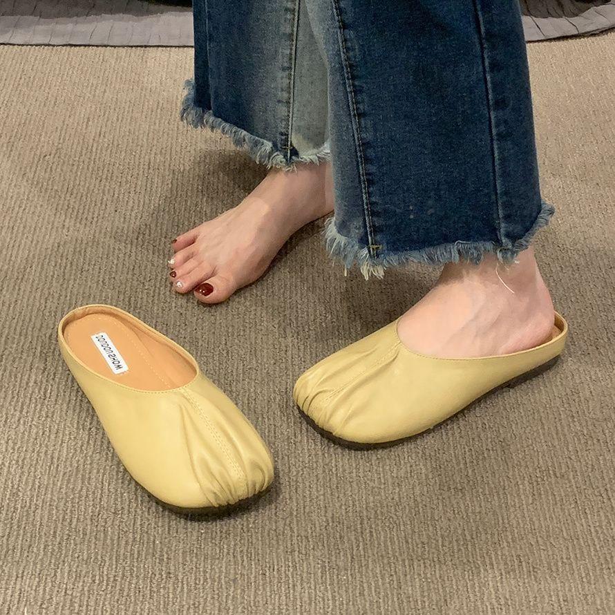 French temperament half slippers outer women's shoes spring and summer 2025 new flat-bottomed lazy one-pedal bag head sandals