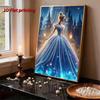 Disney Pearl Painting Cinderella Blue Dress Castle Back View Creative Exquisite Landscape Sparkling Painting Craft Home Wall DecorationDIYHandmadeGift