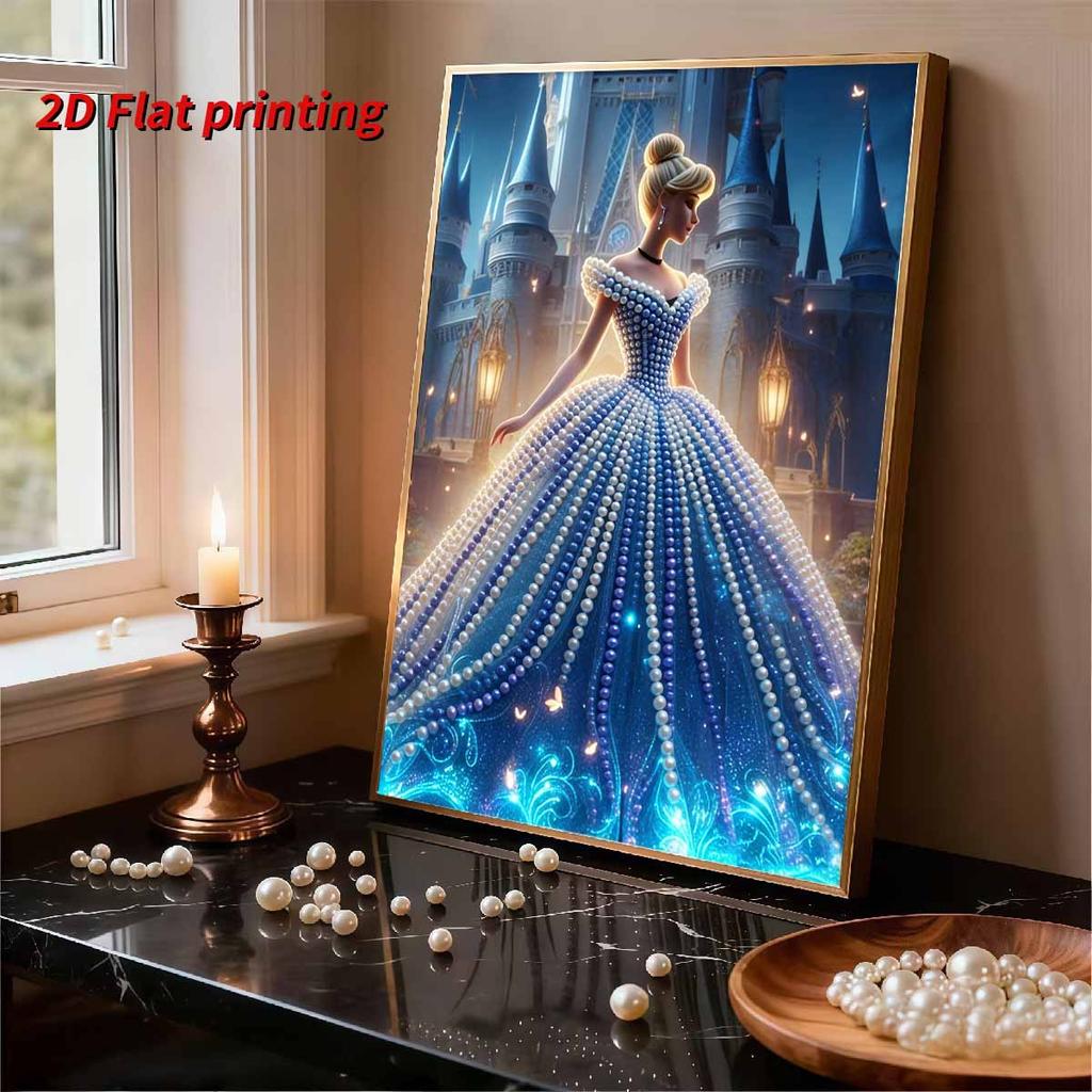 Disney Pearl Painting Cinderella Blue Dress Castle Back View Creative Exquisite Landscape Sparkling Painting Craft Home Wall DecorationDIYHandmadeGift
