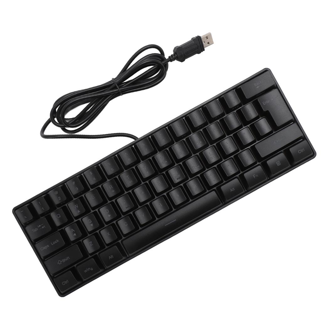 USB Wired Gaming Keyboard 60 Percent RGB Backlight 61 Keys Portable Compact Keyboard for PC Gamer Typist Black