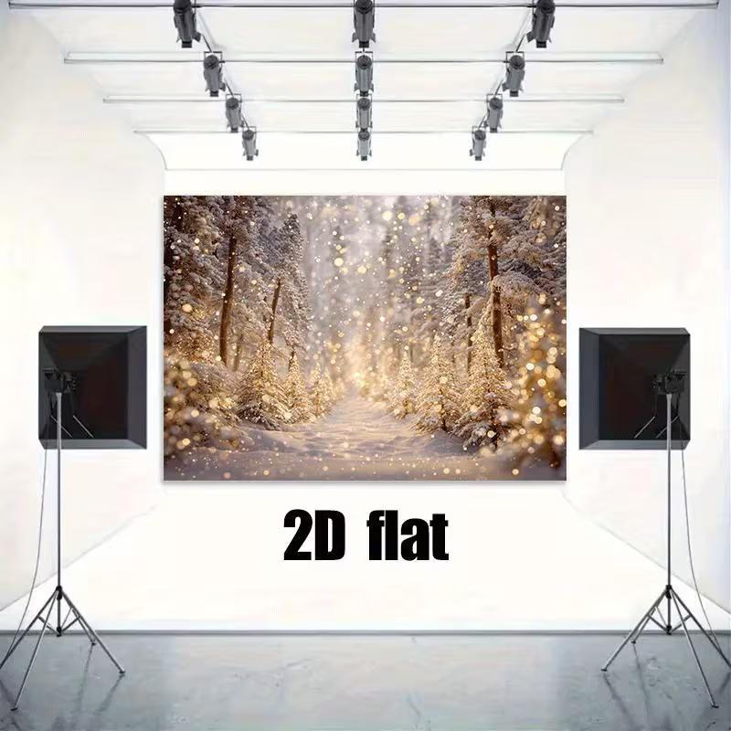 2D Cozy Winter Forest Wall Hanging, 2D Flat Print Snowy Pine Tree Tapestry for Living Room
