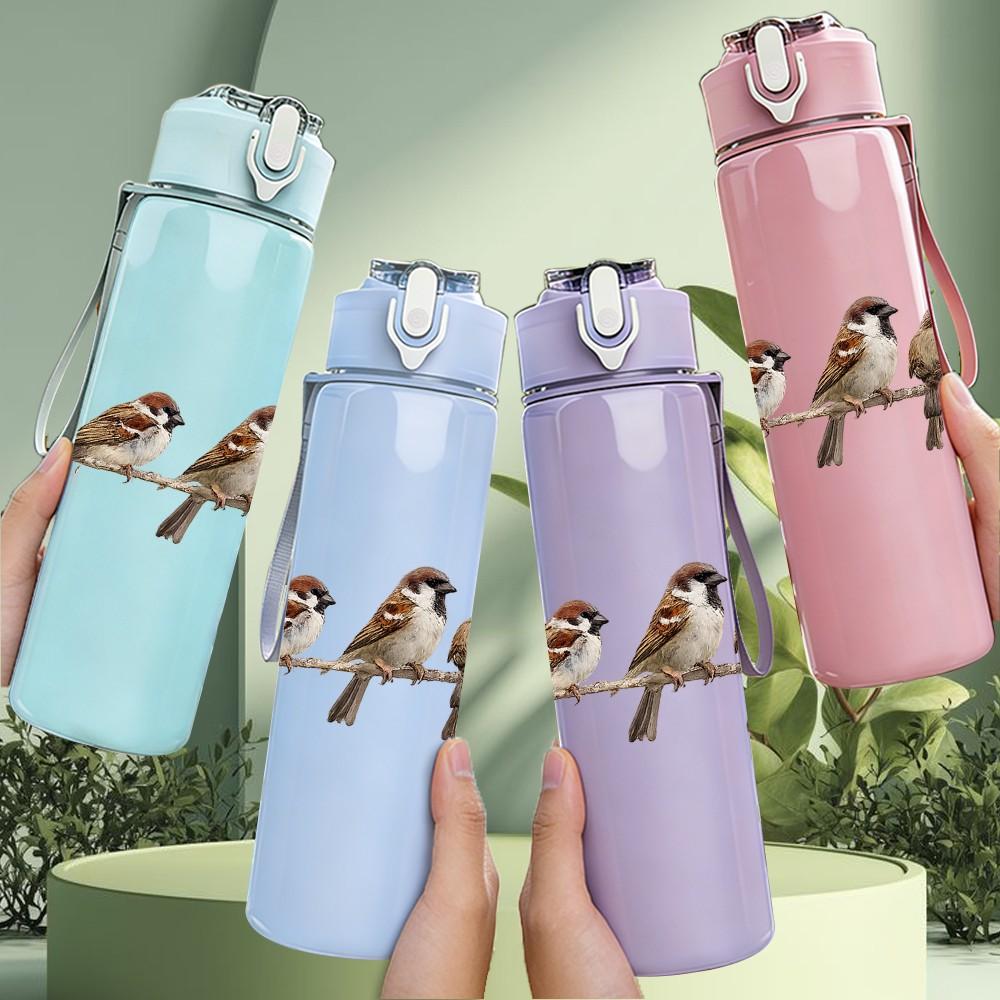 1PC Little Birds On Wire Branch Art Print 750ml Color Plastic Sports Water Bottle Leakproof Flip Straw Lid Suitable for Sports Office Home Use