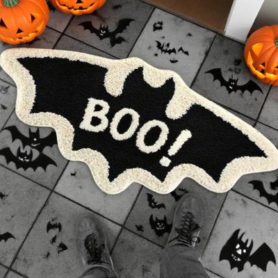Halloween Imitation Cashmere Bat Doormat Gothic Welcome Mat Non-slip Doormat Home Decoration for Porch Bathroom Bedroom Entryway