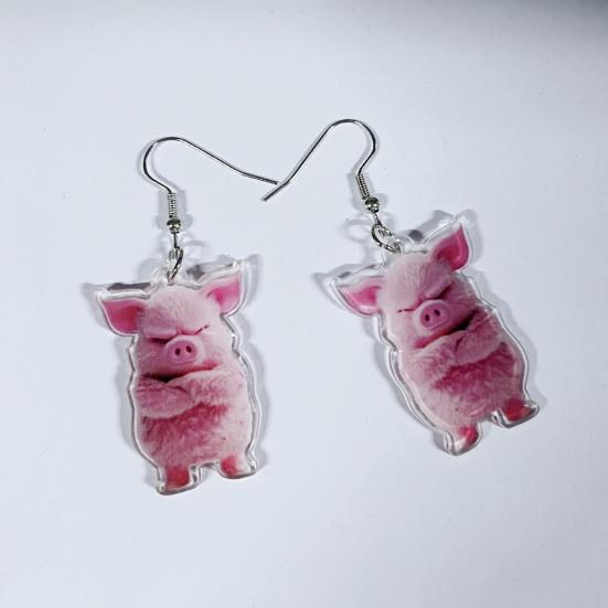 Pink Pig Dangle Earrings 2D Acrylic Pig Charm Earrings Lightweight Cute Angry Pig Earrings for Animal Lovers Daily Wear Casual Outings
