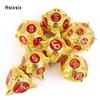 7 Pcs Golden Red Meteor Hammer Metal Dice Solid Metal Polyhedral Dice Set Suitable for Role-Playing RPG  Board Game Card Game