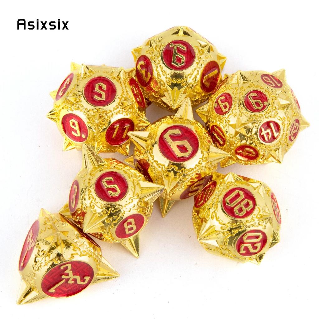 7 Pcs Golden Red Meteor Hammer Metal Dice Solid Metal Polyhedral Dice Set Suitable for Role-Playing RPG  Board Game Card Game