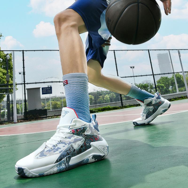 High-quality Basketball Shoes Men's Summer Actual Combat Shock Absorption New Leather Non-slip Sports Shoes Students