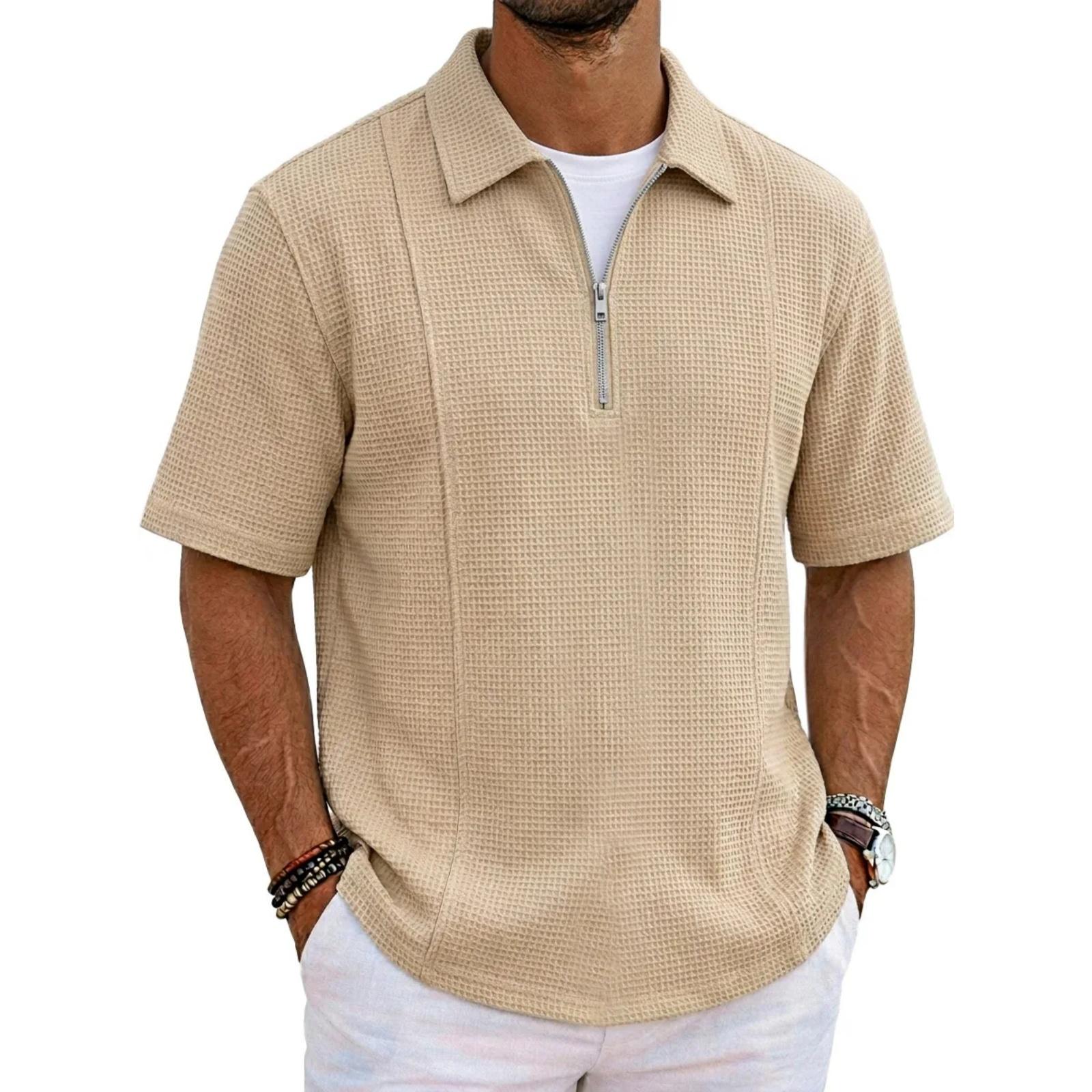 

Men s short-sleeved quarter-zip casual shirt L