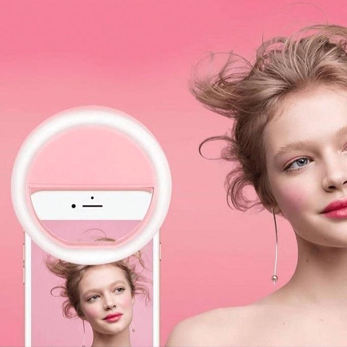 1PC White Portable LED Selfie Ring Light, Mirror Makeup Lamp, With USB Charging, 3 Lighting Modes, Portable Lighting, Photo Beauty Halo Light