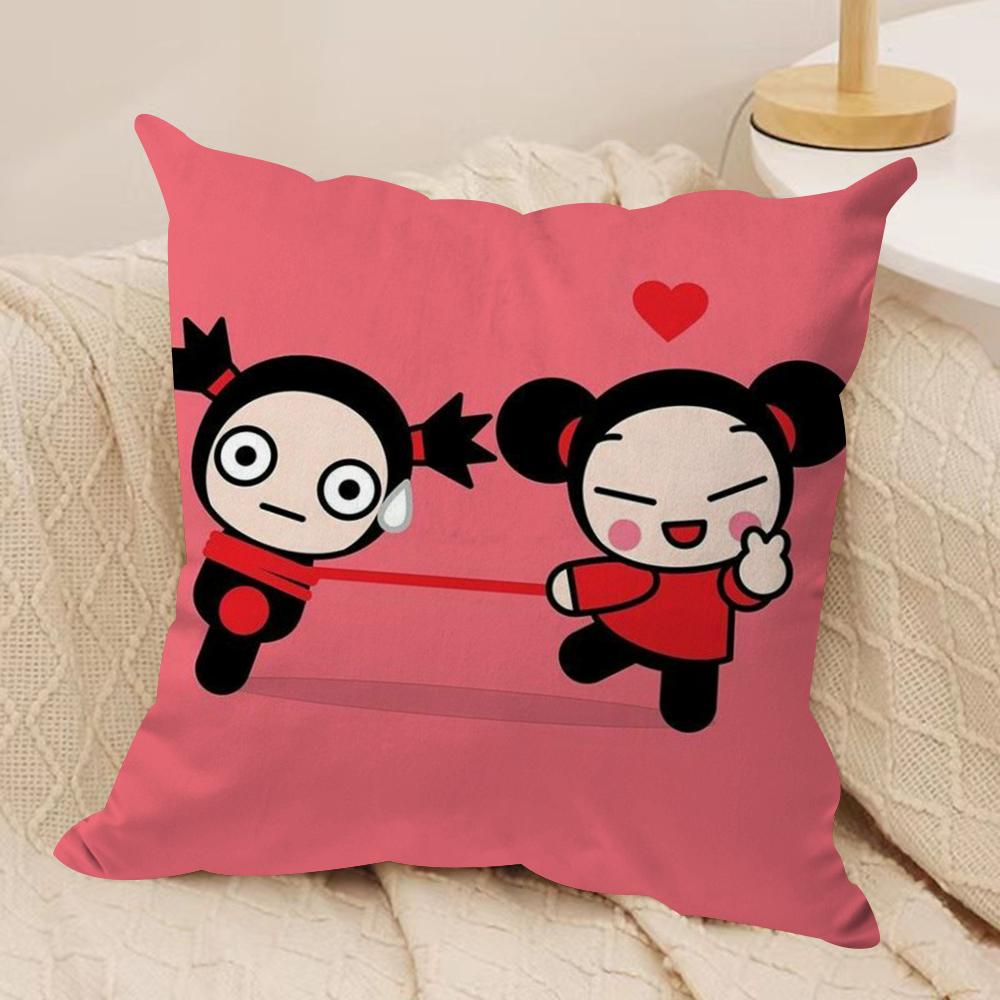 Kawaii P-Pucca Anime Cushion Cover Silky Short Plush Double-Sided Printed Pillow Case for Sofa All Seasons Home Decor Gift