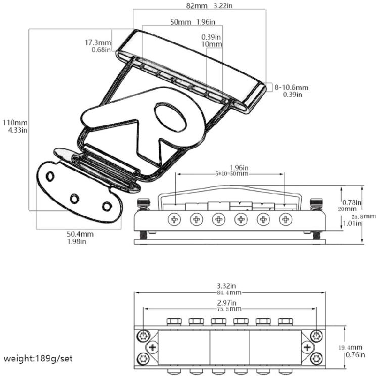 6 String Guitar Trapeze Tailpiece with Bridge Cover And Base Plate Electric Guitar Tailpiece Guitar Replacement Part