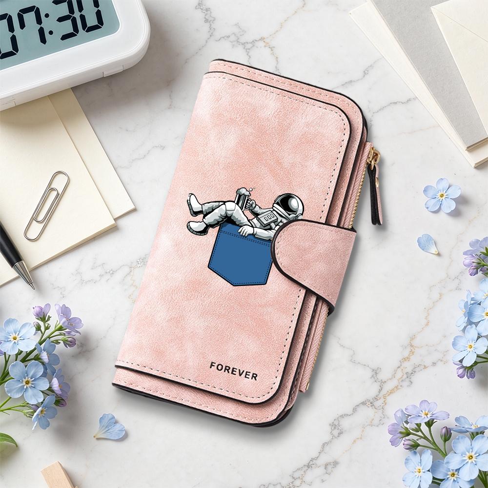 Cute Astronaut Print Wallet Portable Fashion Long Purse for Daily Use