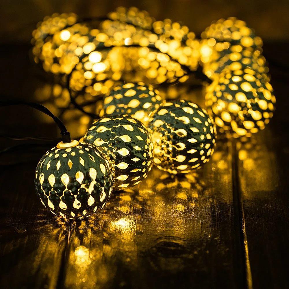 Solar-Powered Moroccan LED String Lights - USB Rechargeable, Ideal for Weddings & Holidays