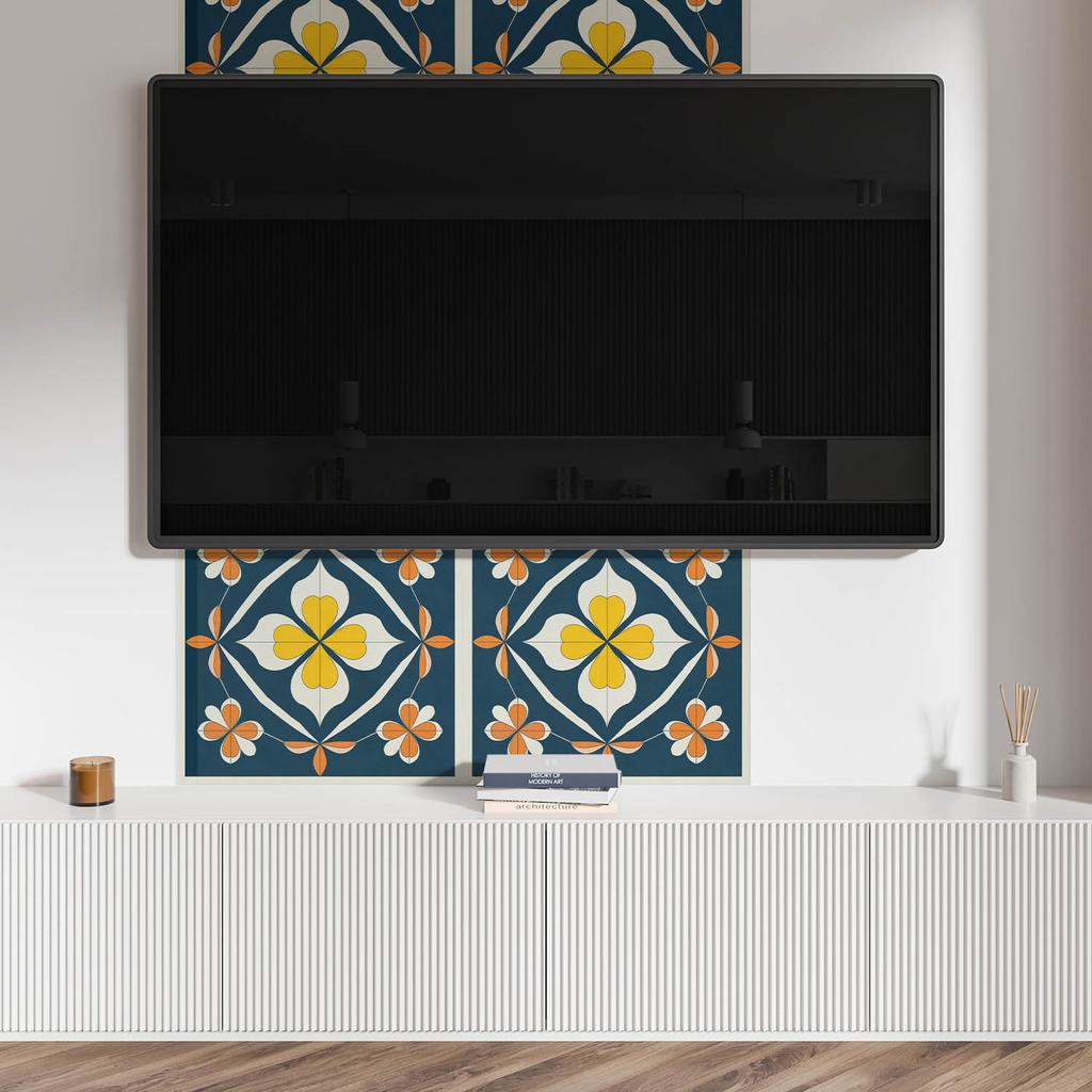 Self-Adhesive Vinyl Panel for Wall Decoration 100X50 Cm Floral Pattern with Symmetry