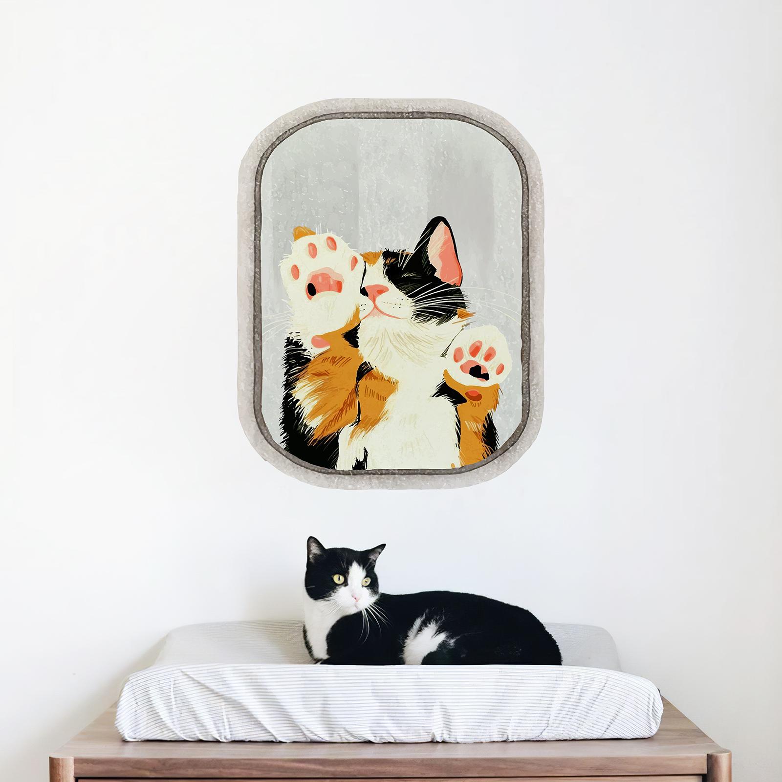 

Милый кот 3D наклейки для маскировки ошибок, стильный кот в зеркале, настенный декор, водонепроницаемые самоклеящиеся, декор для детской комнаты 40cmx51cm