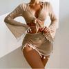 Ou Ruizi's New Sexy Split Swimsuit Women's Lace-up Bikini Fringed Four-piece Long-sleeved Blouse