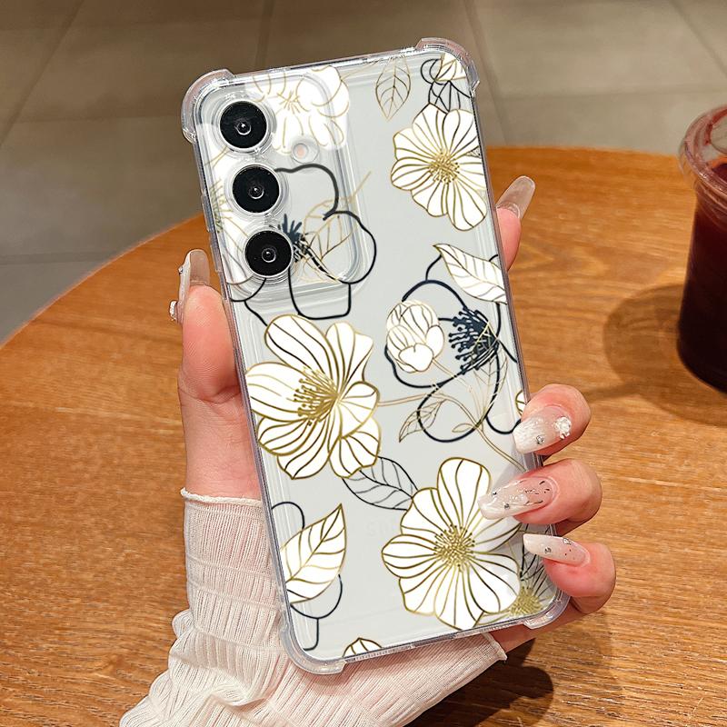 Blumenmuster Handyhülle Für Samsung Galaxy S26 S25 S24 S23 Ultra S22 S26 Plus S21 S24 S25 FE Transparent Stoßfest Weiche Abdeckung