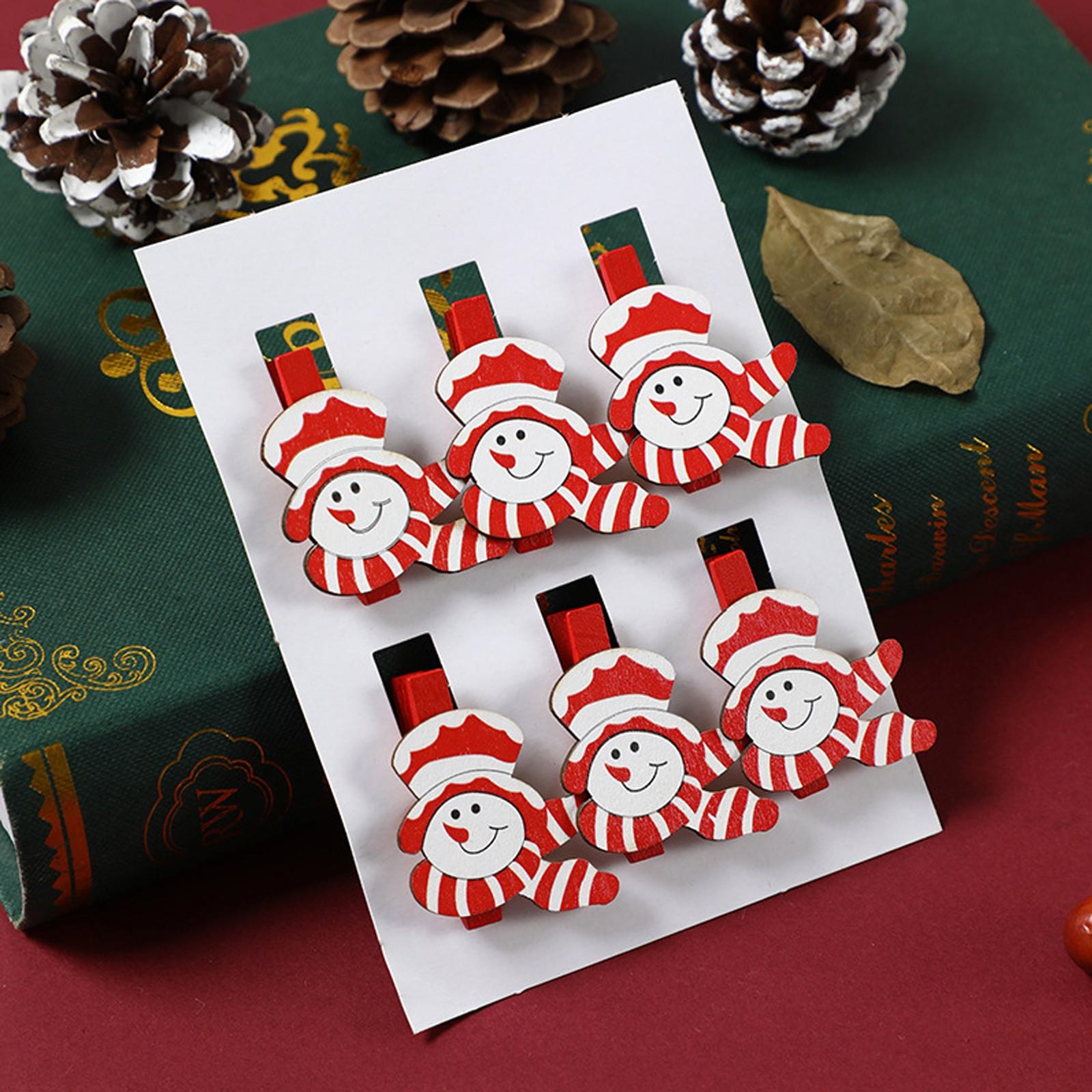 

6 штук в упаковке Новые креативные рождественские деревянные мультяшные клипсы, праздничные украшения, принадлежности для вечеринок One Size