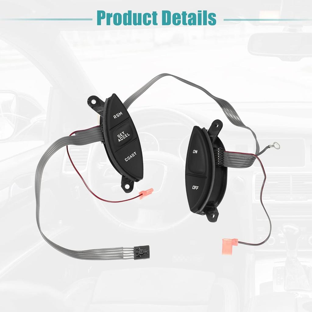 ACROPIX Left Right Side Steering Wheel Cruise Control Switch Button with Cable Fit for Ford Explorer - Pack of 2 Black