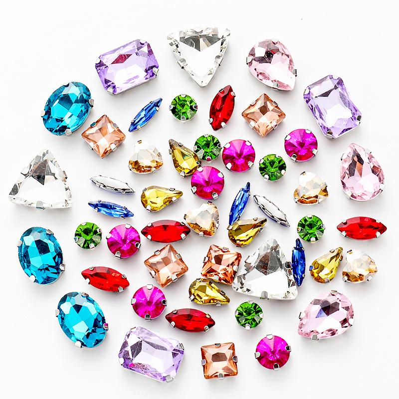 50 Mixed Silver Claw Drill Crystal Sewing Drill with Holes DIY Handmade Wedding Apparel Materials Jewelry Accessories Rhinestone Sew On Beads