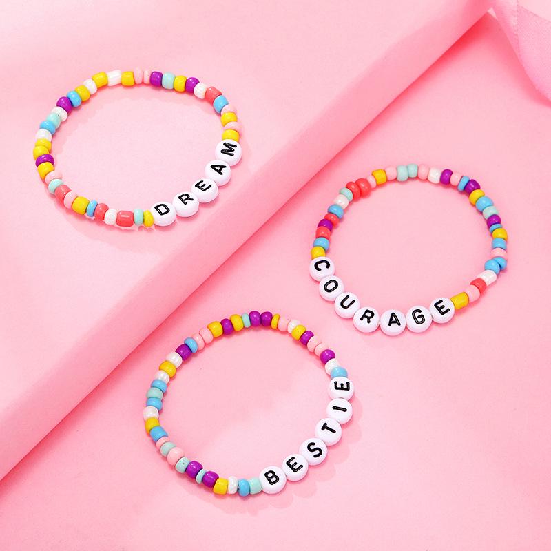 Colorful Beaded Bracelet Rainbow Friendship Bracelet Elastic Stretch Letter Beaded Bracelets for Kids Girls
