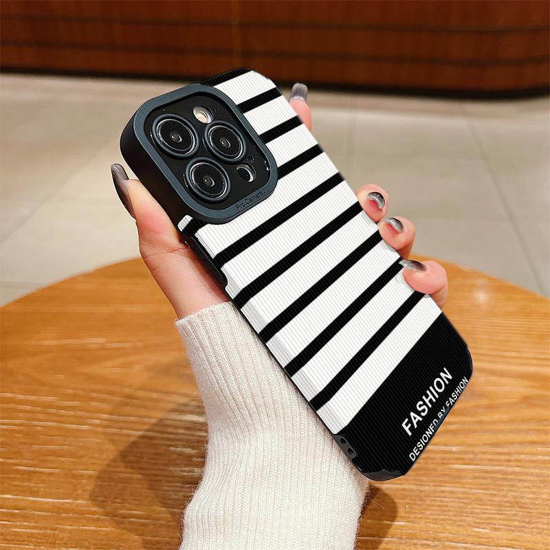Vertical Grain Leather Simple Design Printed Soft Silicone Phone Case Back Cover with Camera Lens Full Protection for Samsung