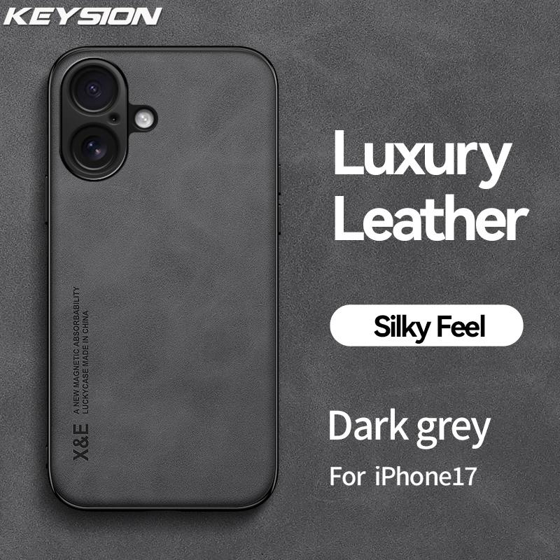 

KEYSION Роскошный Ретро Чехол из ПУ кожи для iPhone 17 17 Air Мягкий Силикон+ПК Ударопрочная Задняя Крышка Телефона для iPhone 17 Air 2025 for iPhone 17 темно серый