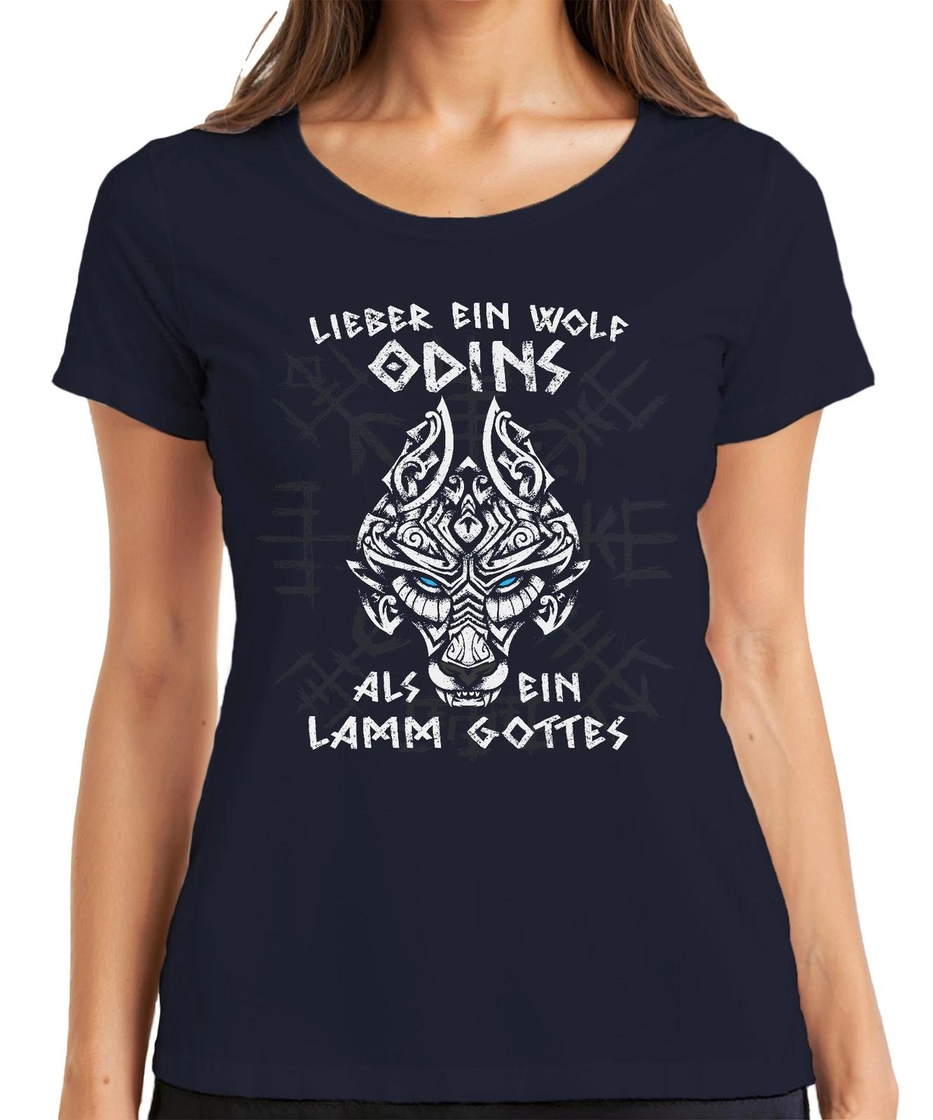 Lieber Wolf Odins als Lamm Gottes Wikinger Nordisch Runen Damen T-Shirt XXL