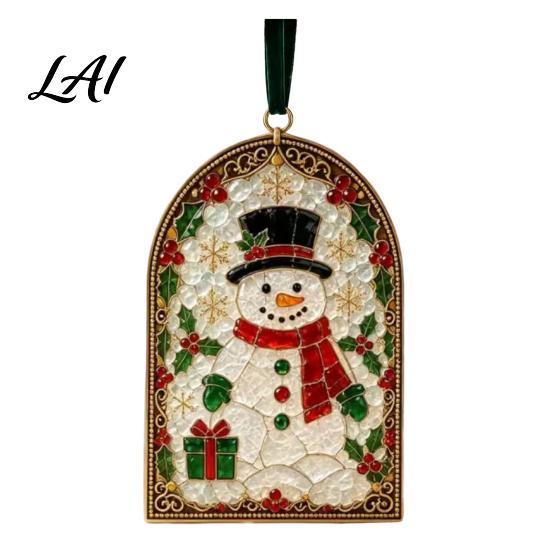 Holiday Fireplace Decor Christmas Sea Glass Suncatcher Stained Style Acrylic Window Hanging Ornament Cute Suncatcher Tree/Snowman/Gingerbread