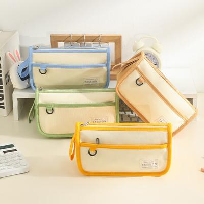 Bolsa de papelería de lona con bloques de colores de gran capacidad, caja de papelería multifuncional, bolsa para lápices para estudiantes, bolsa de almacenamiento simple para bolígrafos