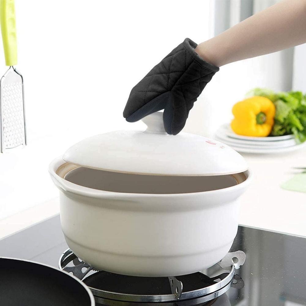 Short Oven Mitts Silicone Kitchen Oven Gloves High Heat Resistant 500℉ with Non Slip Grip Surfaces and Hanging Loop