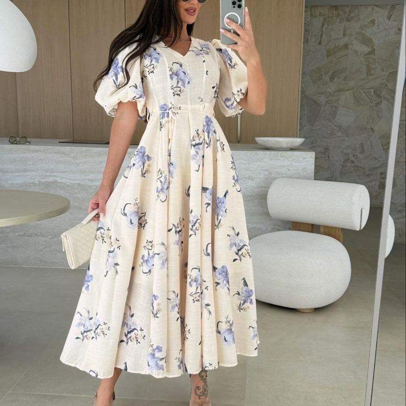 Women Dress Fashion New Print Ladies Skirt Big Hemline Dress