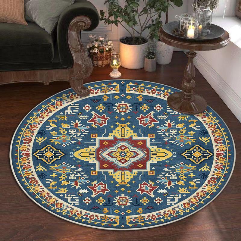 

Bohemian Style Round Carpet Non-slip Living Room Rugs Study Decoration Chair Mat Soft Cute Girl Room Decor Carpets Easy Cleaning 2.6ft(80x80cm)