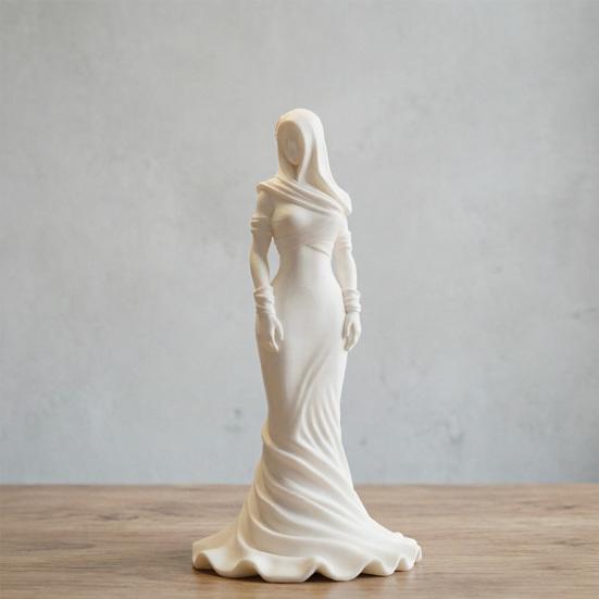 Vintage Hooded Cowl Women Figurine 3D Printed Fishtail Dress Faceless Lady Statue Sculpture Home Office Decoration Ornament