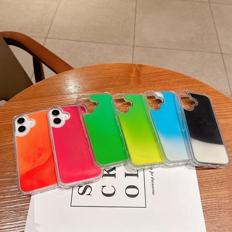 Neon Luminous Sand Liquid Phone Case for iPhone 16 Pro Max, Glow In Dark Gradient Fluorescent Cover