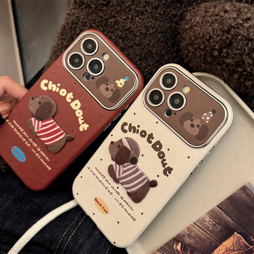 Autumn and Winter Couple Puppies Suitable for 16promax Apple Mobile Phone Case Iphone15 Three-dimensional Cartoon 14 Leather Set 17