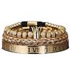 Smooth Crown & Pineapple Bead Roman Numeral Twist Bracelet Set
