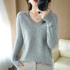 Hollow Out Sweater Women's Solid Color Autumn and Winter Base Sweater Long Sleeved Knitted Sweater Slim V-neck Pullover Trendy Sweater