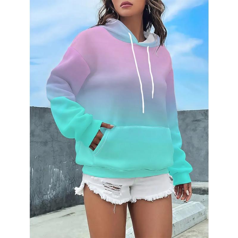 Fashion Women'S Loose Casual Street Style Hoodie, Pink Blue Gradient Soft Background