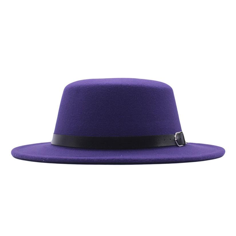 European and American new flat-brimmed flat-top hat woolen top hat women's fashion black belt jazz hat Panama hat