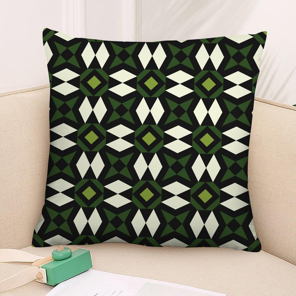 Dark Green Geometric Pattern Pillow Case 3D Print Polyester Fiber 45*45 Cm Home Sofa Throw Pillow Cover Decoration Festival Gift