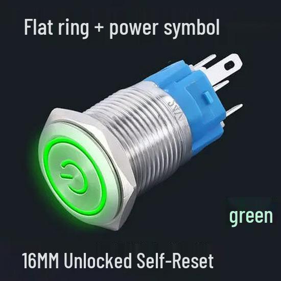 16MM Waterproof Metal Push Button Switch, Non-locking, Self-resetting, with Power Indicator Light, Compatible with 12V/24V Systems