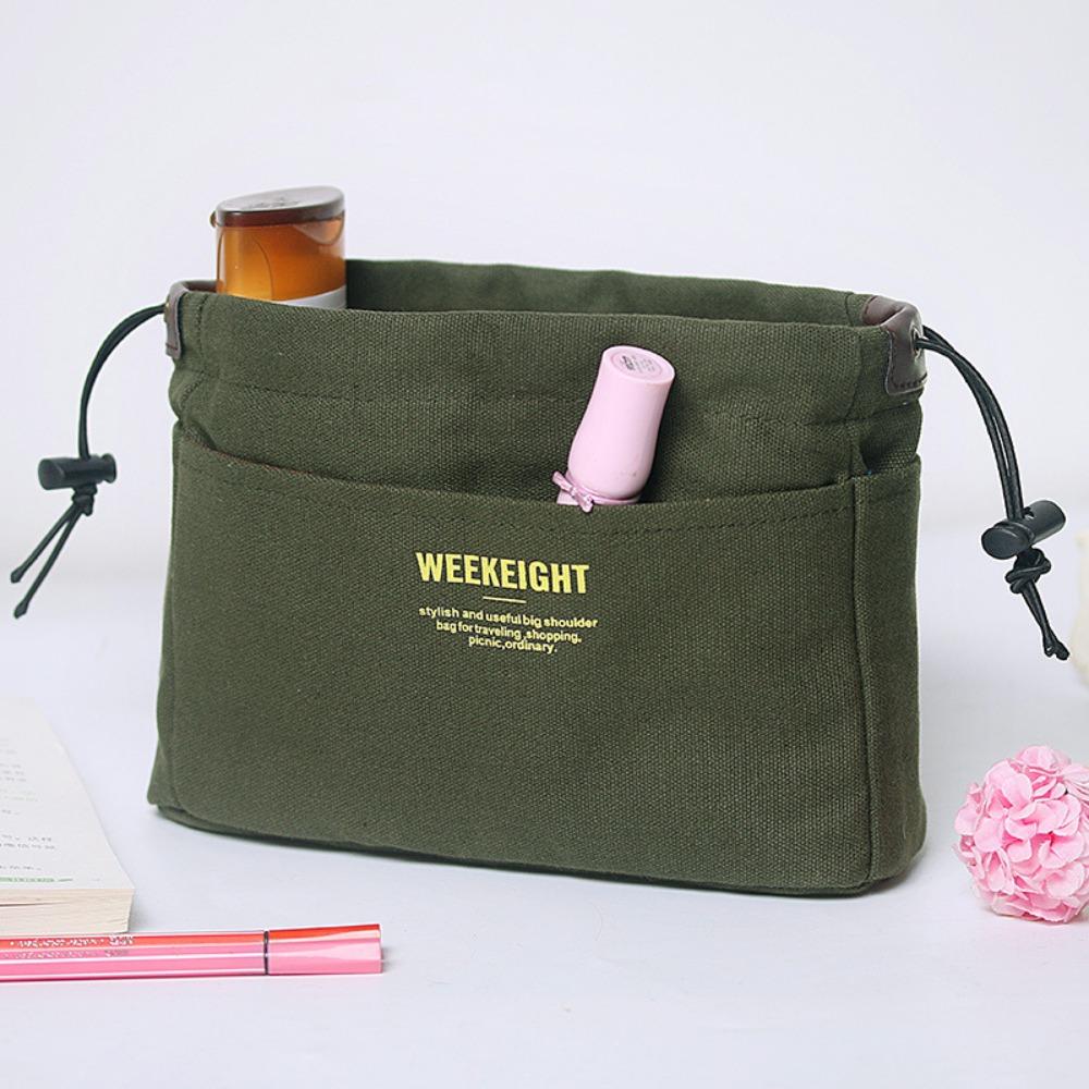 

Canvas Sundry Storage Bag Multifunctional Multi-Pocket Handbag Insert Adjustable Sturdy Drawstring Cosmetic Bag Girls S зелёный