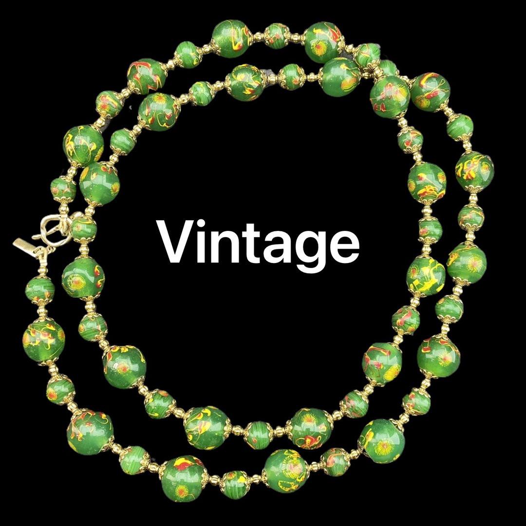 

Emerald Green Phoenix Eye Glass Vintage Long Necklace Necklace как