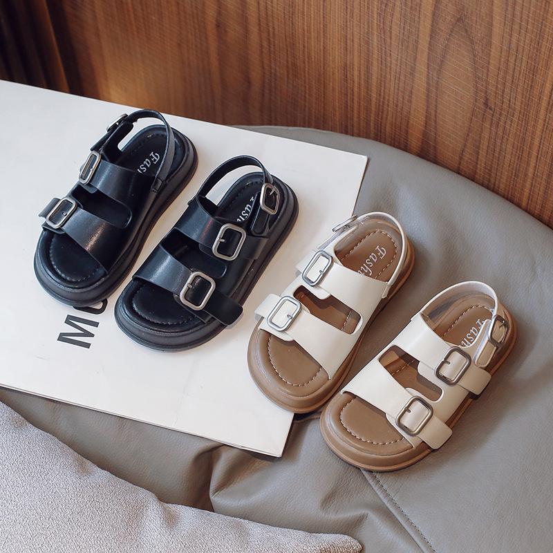 Kids' Korean Style Leather Sandals 2026 - New Fashion Open-Toe Beach Shoes for Girls & Boys with Soft Non-Slip Soles.