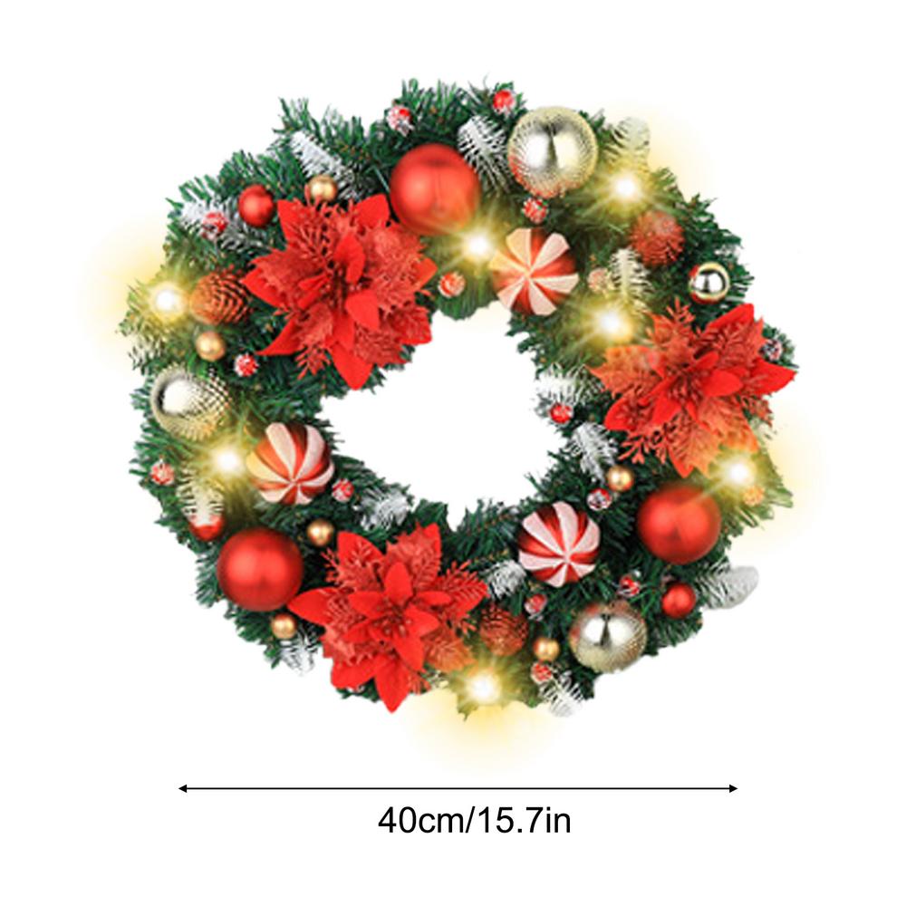 Christmas Door Wreath 16 Inch Ball Flowers Wreath Decoration Artificial Holiday Garland For Fireplace Mantle Porch Window Door