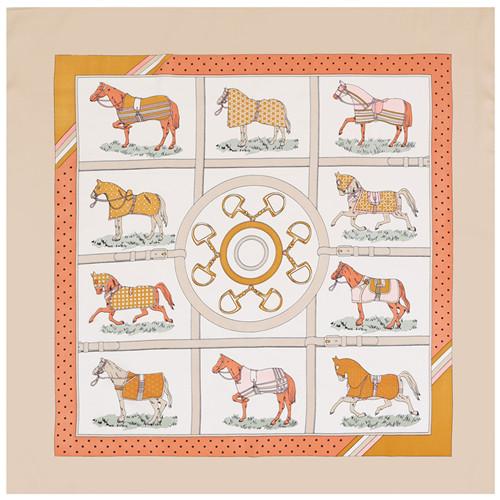 [POBING] 100% Silk Square Scarf Women  Brand Foulard NeckerChief High Quality Silk Horse Scarves Shawl Hijab Office Bandana