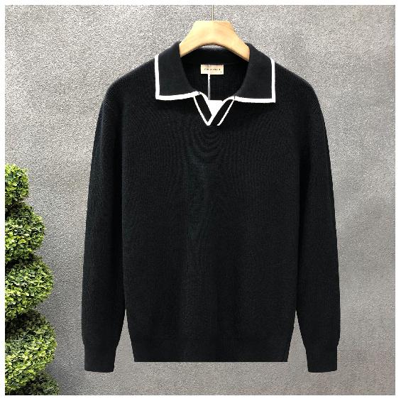 Korean Style Fashion Brand Rhombus Jacquard Lapel Polo Shirt Ruan Handsome Bottoming Long-Sleeved Sweater Hong Kong Style New