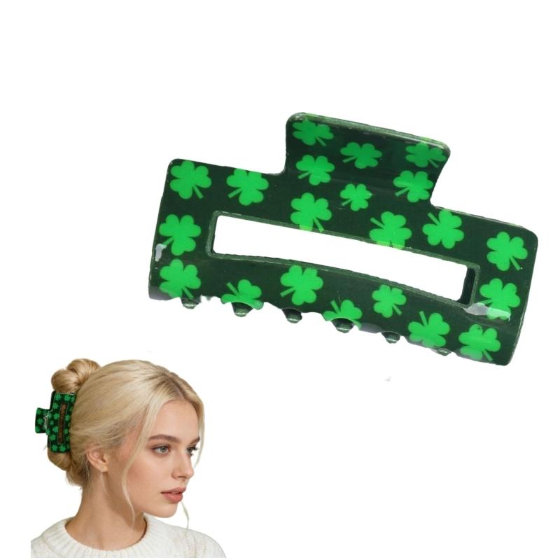Shamrock Hair Clip For StPatricks Day Slip Resistant Acrylic Hair Claw Clip For Women Girl And Kids Festival Event