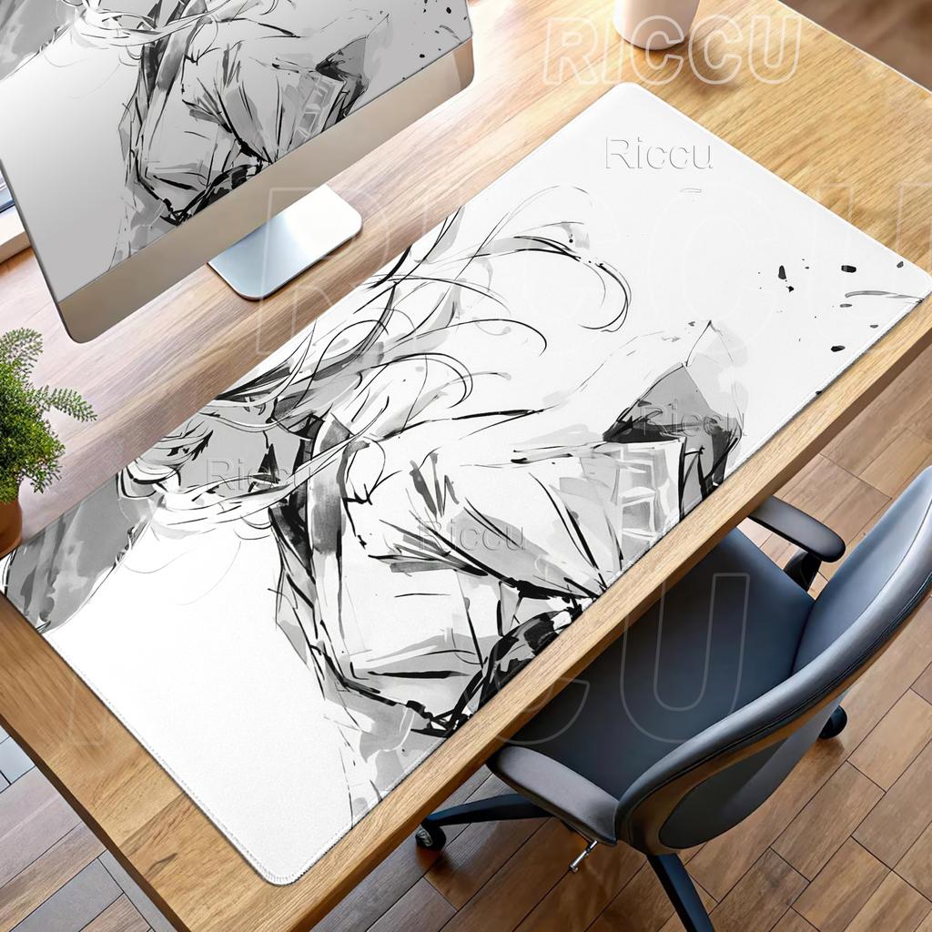 Tappetino per Mouse Stile Guerriero Samurai Giapponese Semplice Tappeto per Scrivania da Gioco Uffici Accessori Tastiera Meccanica Tappeto in Gomma Bianco e Nero